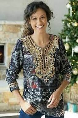 SOFT SURROUNDINGS Venetian Velvet Embellished Gem Top Size S